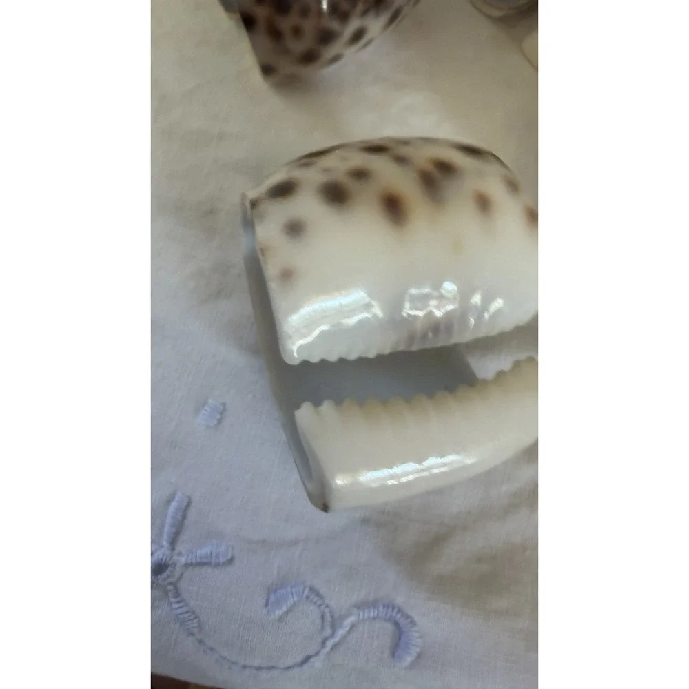 Vintage Tiger Cowrie Shell Napkin Rings Set Of 6 Coastal Beach Table Decor