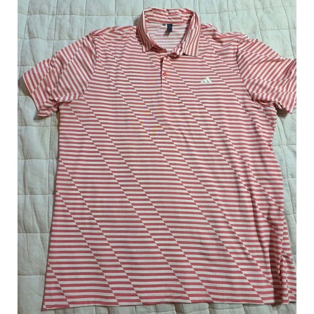 Adidas Golf Ultimate365 Polo Shirt Men's XL Salmon Pink  Heathered Stripes UPF50
