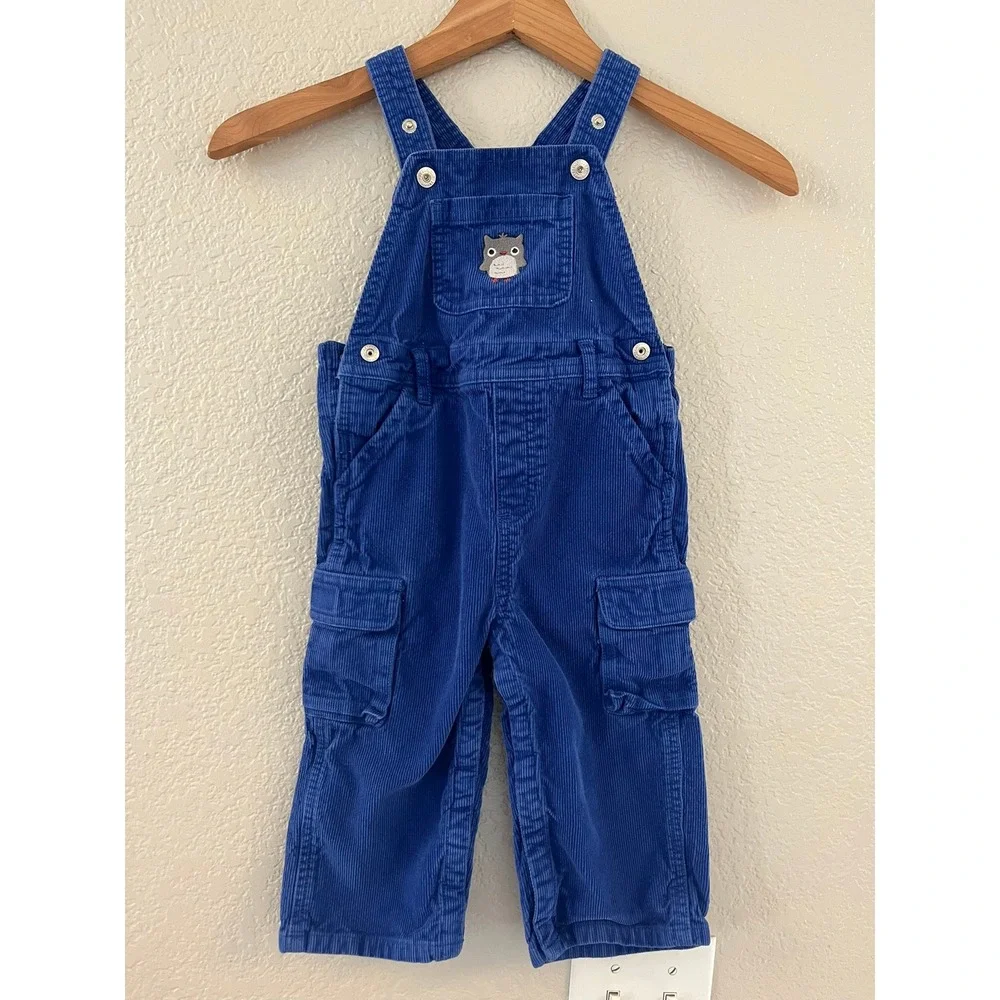 Gymboree‎ Boys Royal Blue Corduroy Owl Cargo Overalls 18-24 Months