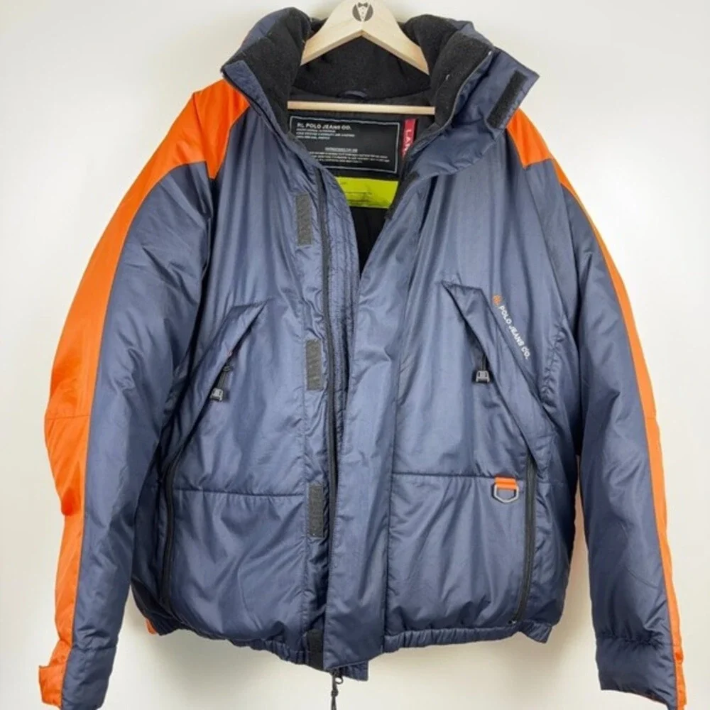Rare VTG Ralph Lauren Polo Jeans‎ Co. RL-67 Down Puffer Jacket Large Navy Orange