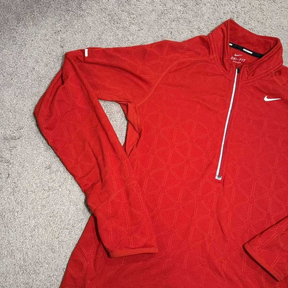 Nike Men's M Running Shirt Red‎ Long Sleeve 1/4 Zip-Up Dri-Fit Thumbholes