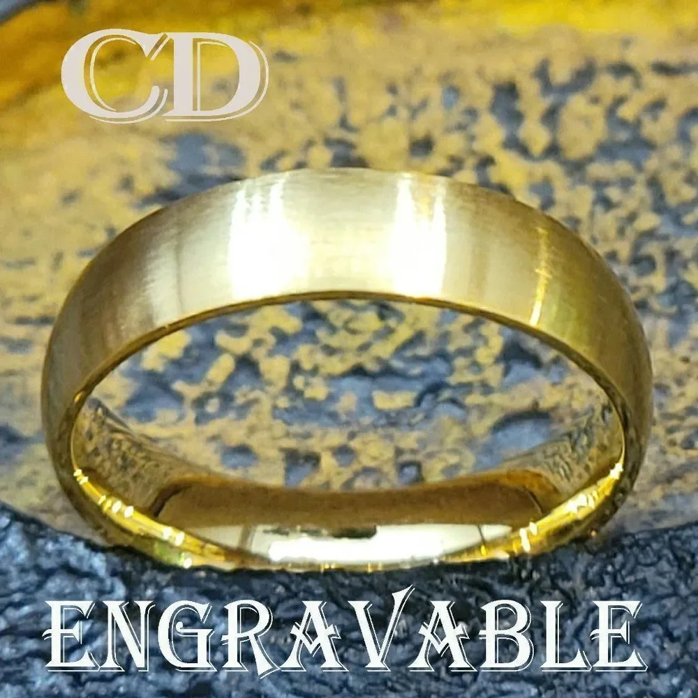 Engraved Men's Matte Gold Wedding Ring Band Personalized Wedding Ring For Him