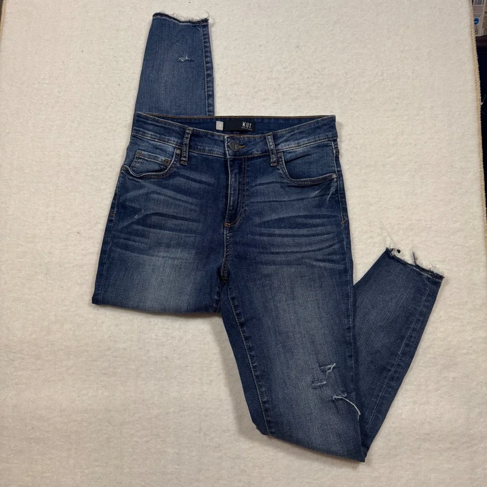 Kut from the Kloth Donna High Rise Ankle Skinny Jeans Blue‎ Distressed Raw Hem 4