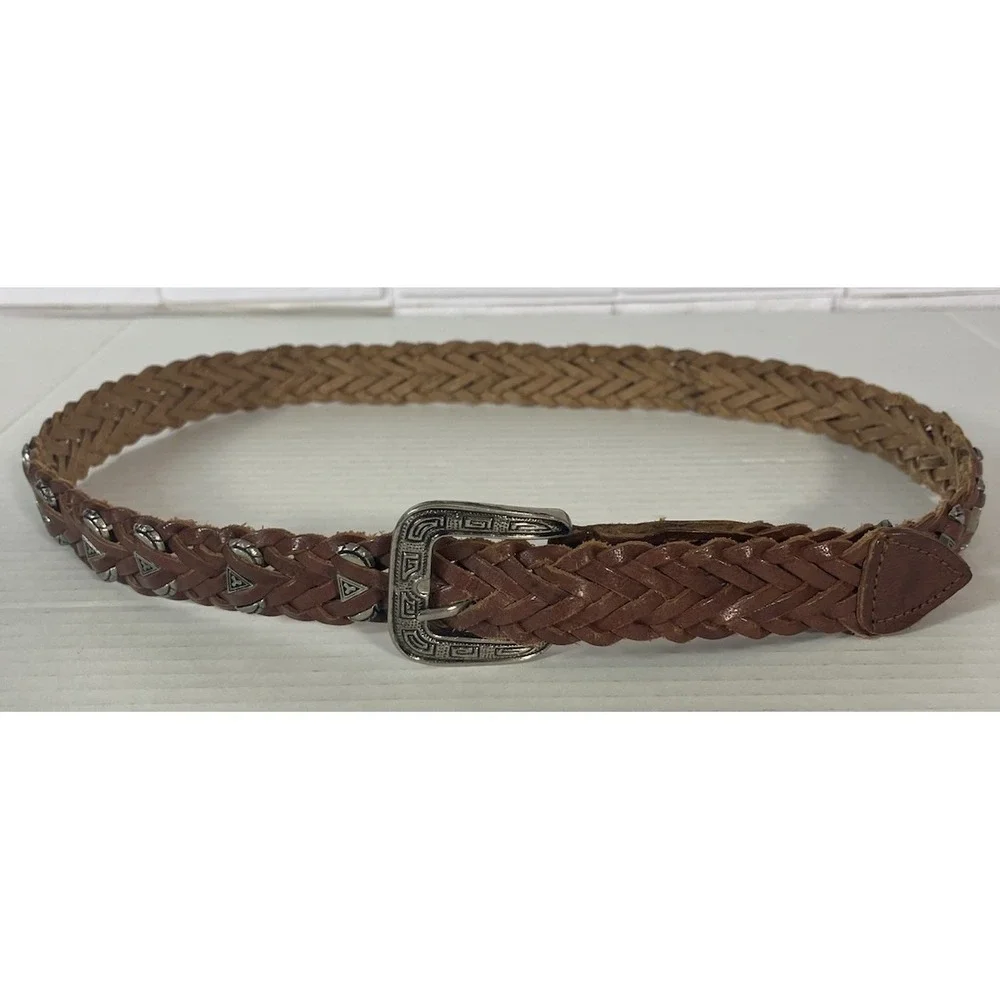 Unbranded Braided Leather Belt Women OS Brown Western Studded Woven‎
