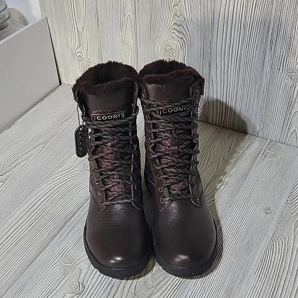 COOGI Winter Faux Fur Lined Logo Retro Y2K Brown Boots Mens Size 7.5