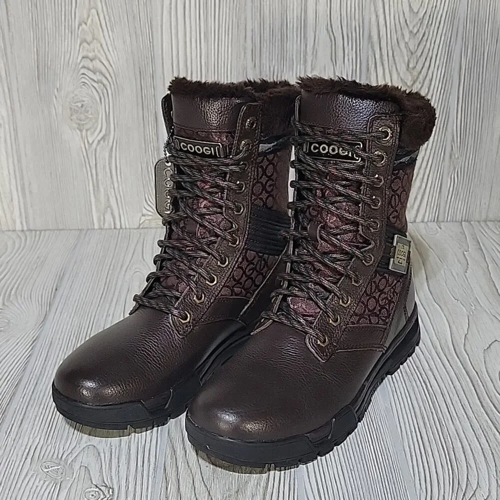 COOGI Winter Faux Fur Lined Logo Retro Y2K Brown Boots Mens Size 7.5