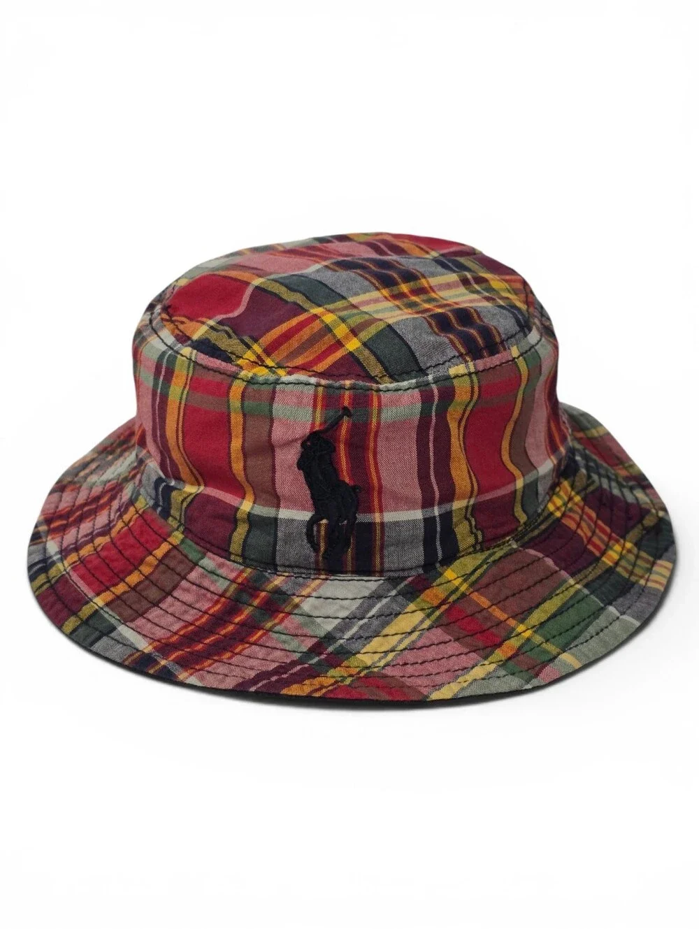 Polo Ralph Lauren Reversible Madras Plaid Bucket Hat Youth S/M Pony Logo Preppy