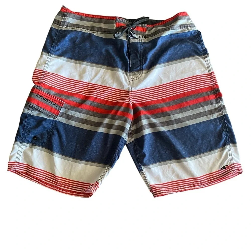 O'Neill Men's Blue Red Striped Swim trunks Shorts Beach Surf Vacation done