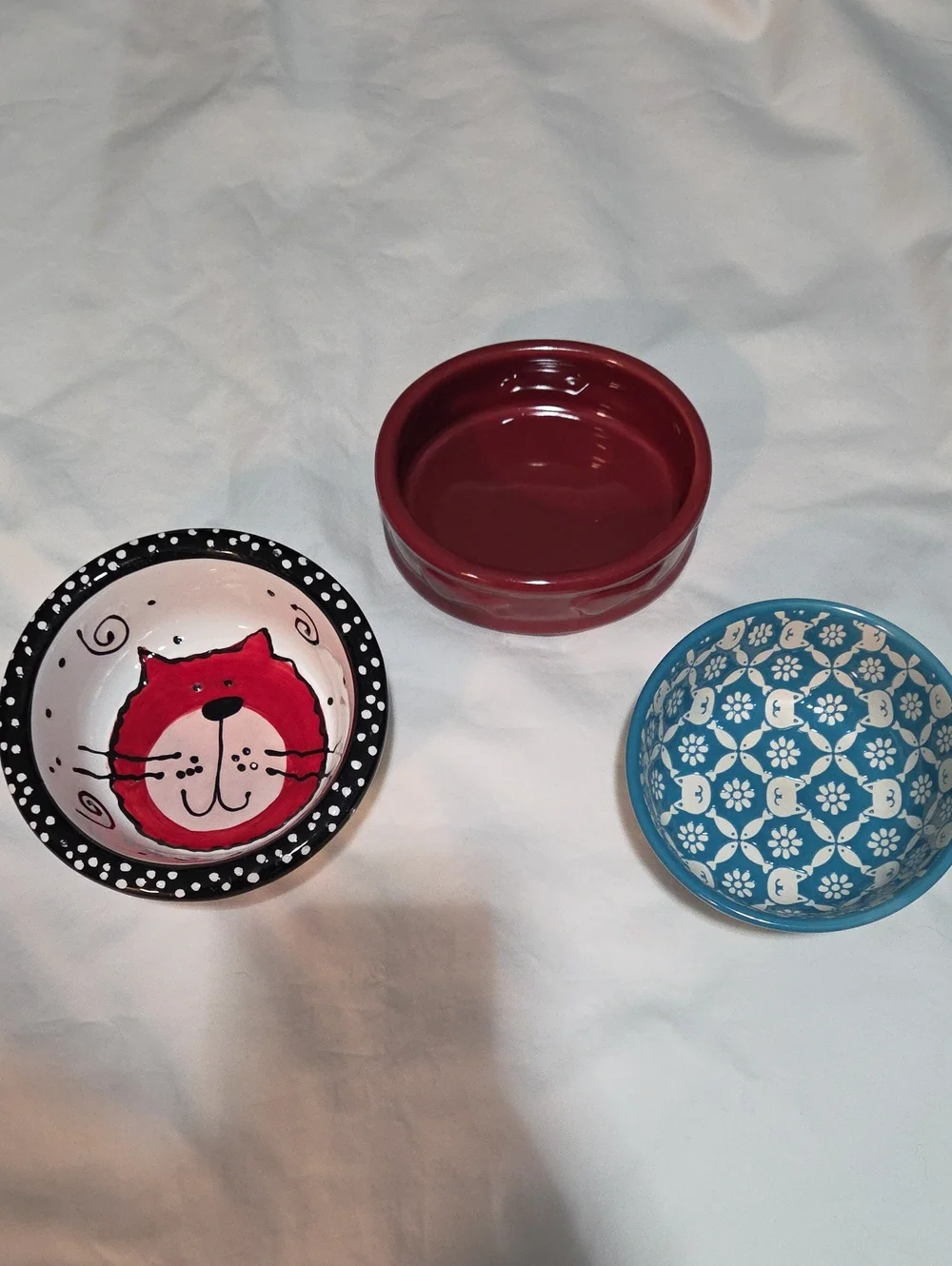 3 Cute Ceramic Cat Food Bowls
