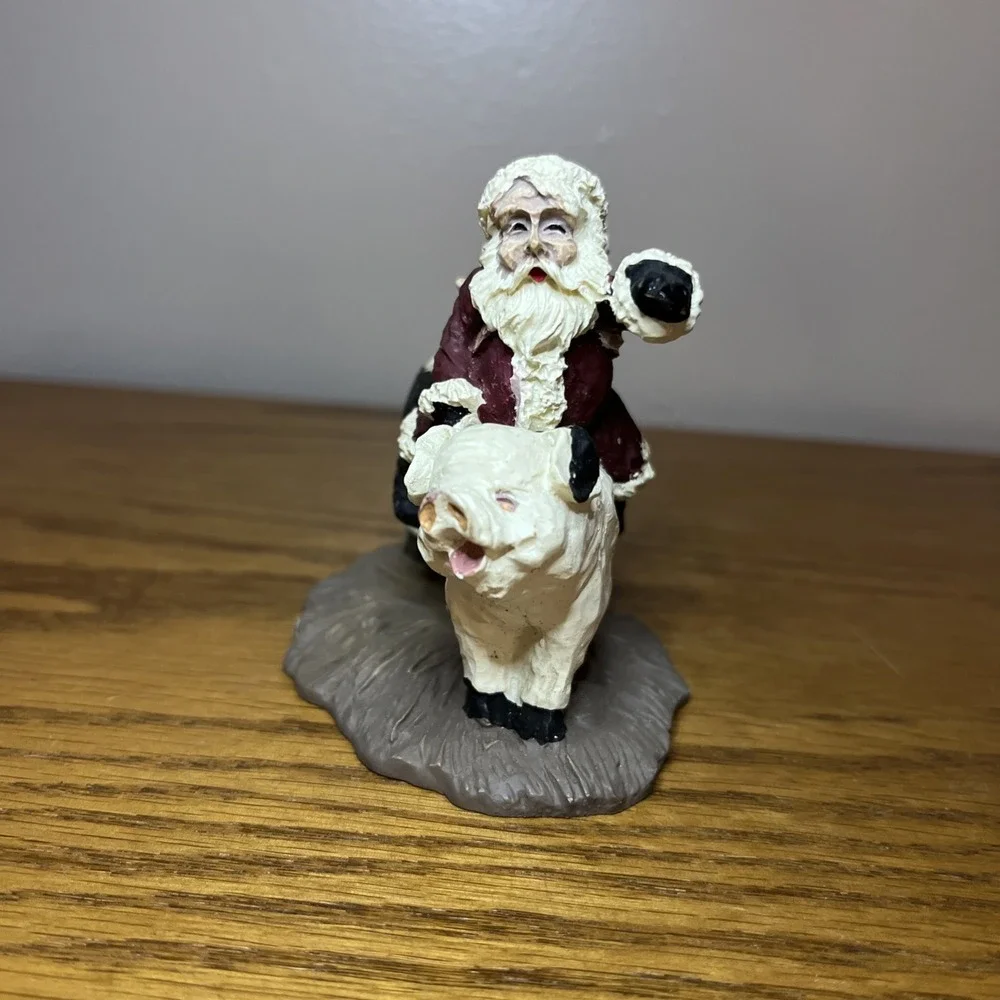 Vintage 90s Santa Clause Riding Pig Resin Christmas Figure Kitschy Funky Farm