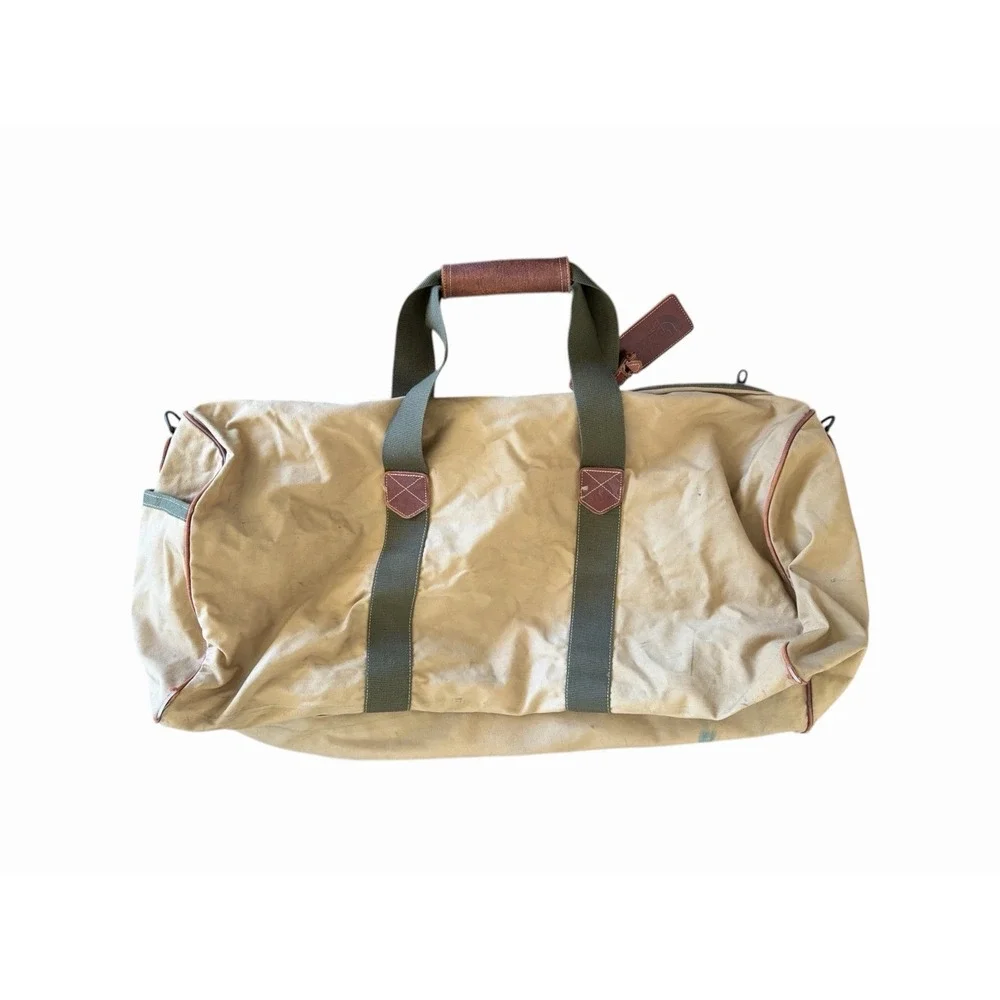 The North Face Leather Canvas Duffle Bag Tan Brown Vintage USA 29x18‎ Vtg