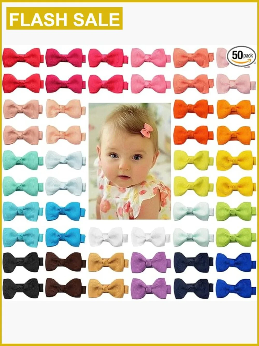 50-Piece Baby Hair Clips Bows Set Tiny Alligator Clips for Girls
