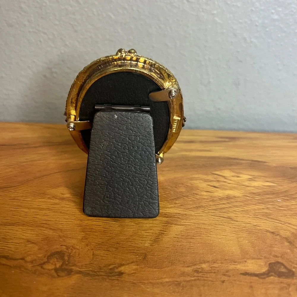 Vtg Barron Miniature Oval Picture Frame Gold Tone Rope Texture Hollywood Regency