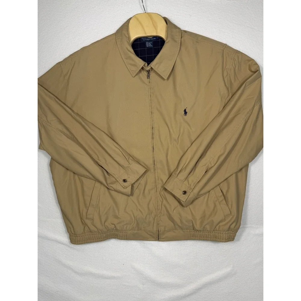 Polo Ralph Lauren Vintage Harrington Jacket Mens 3XB Big Tan Zip Plaid Lined Y2K