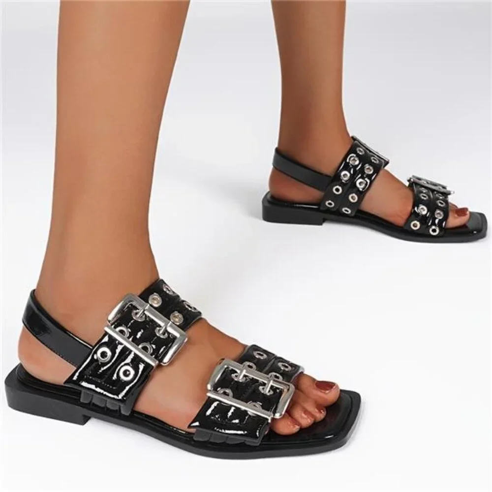 NEW - Women'S Square‎ Head Open Toe Wide Buckles Slingback Block Heels Summer