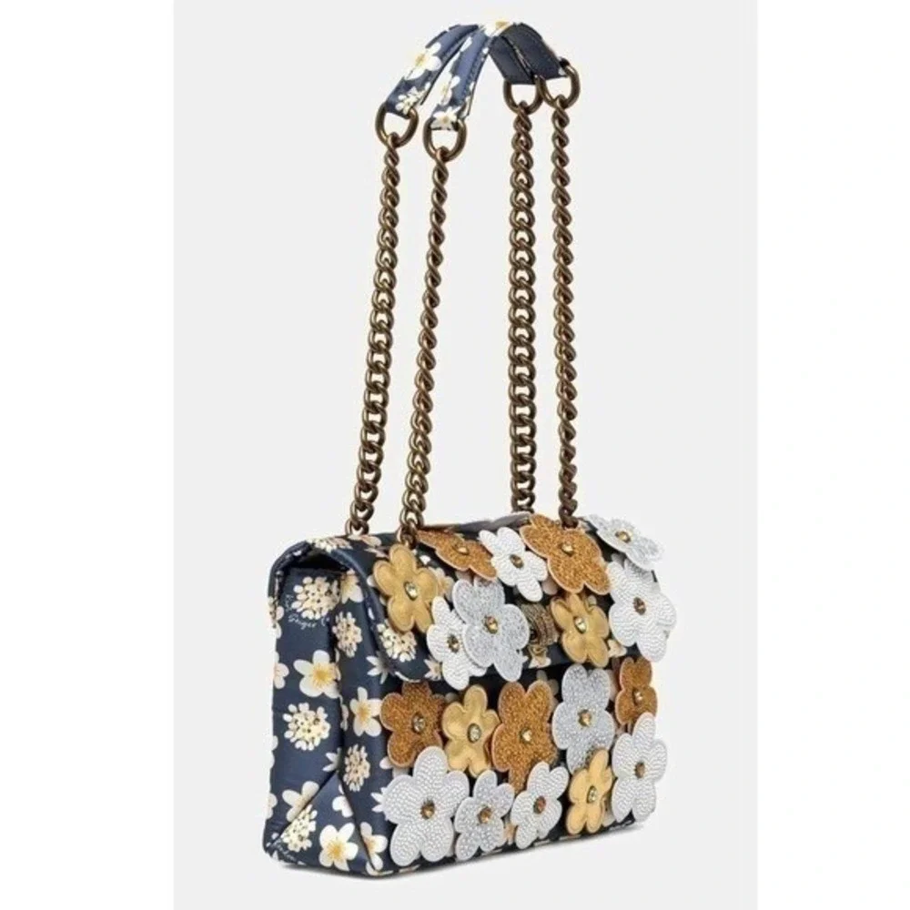 KURT GEIGER Floral Embellished Handle Chain Bag Party Purse Occasion Statement