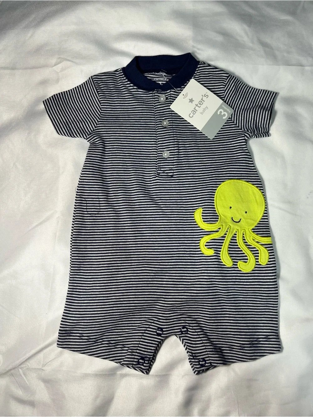Carter’s Baby Boy 3M Romper Octopus Blue Striped One-Piece NWT