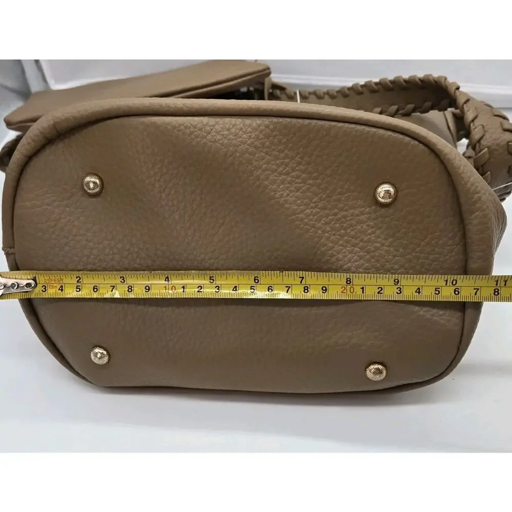 Isabelle Vegan Pebble Leather Brown Hobo Bag Braided Shoulder Strap NWT Wristlet