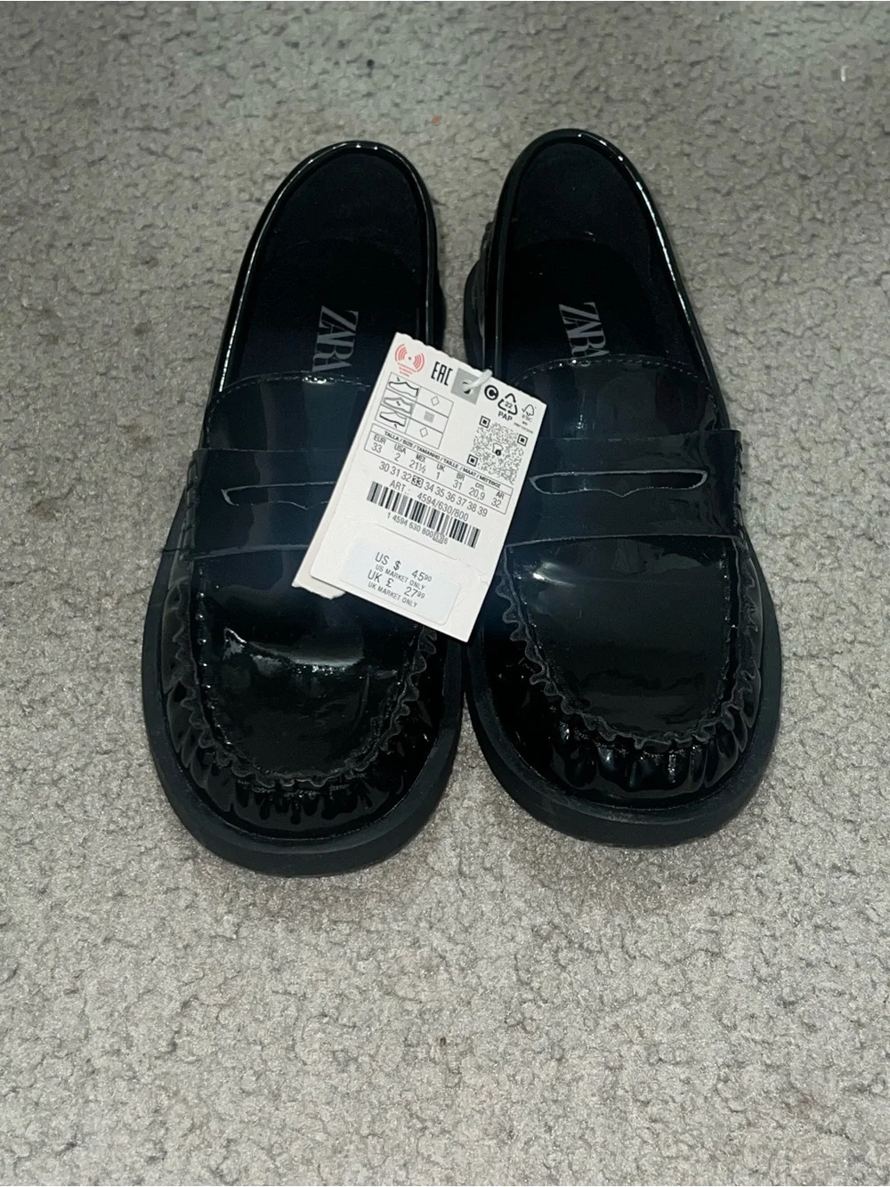 Zara Kids Black Patent Penny Loafers