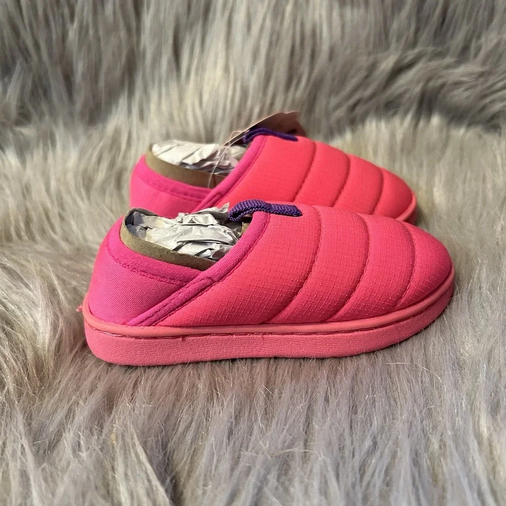 Wonder Nation Puffer Slipper Girls Size 5-6 Pink Plush Fuzzy Lined Slip On Shoe