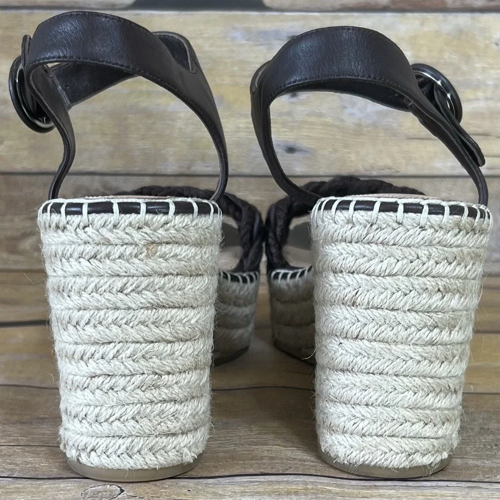 Veronica Beard Black Braided Espadrille Wedge  Leather Ankle‎ Strap Size 10