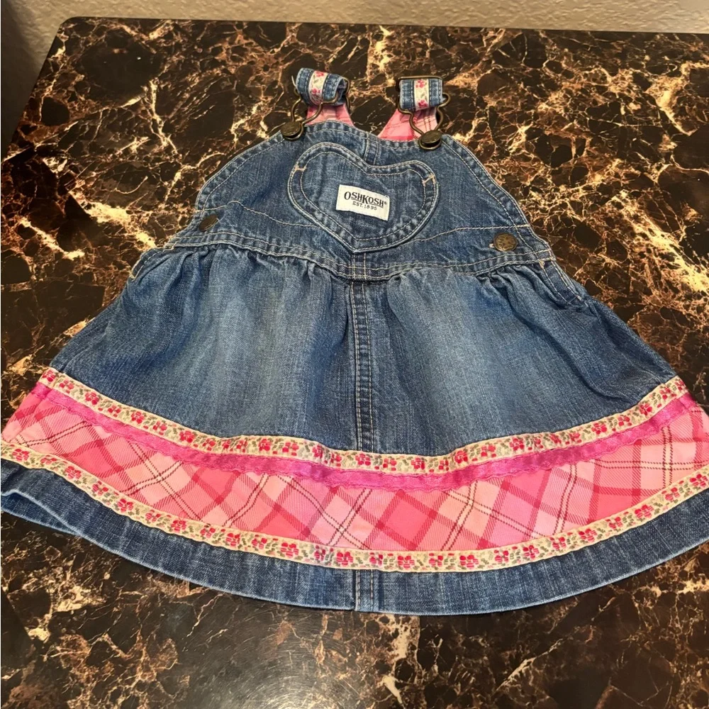 Vintage Y2K OshKosh B'gosh Denim Dress with Pink floral trim‎