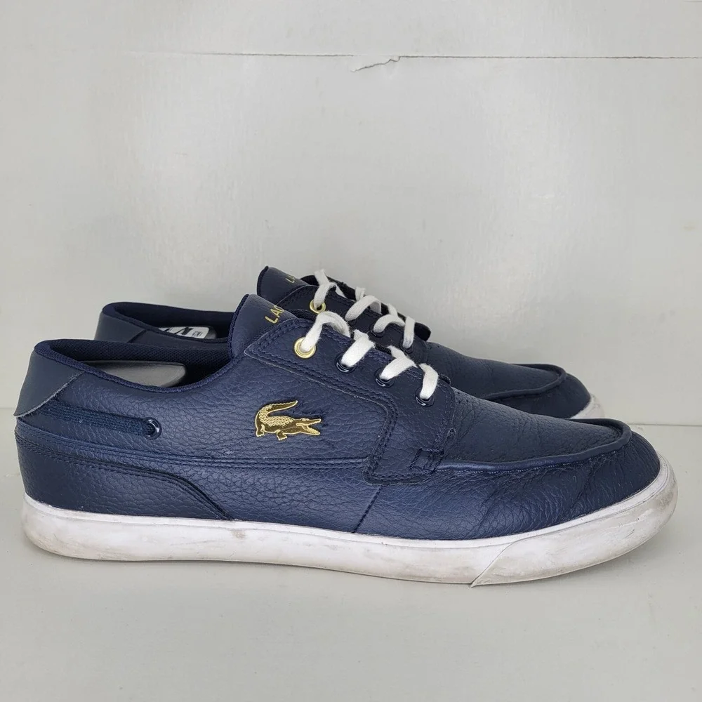 Lacoste Bayliss Deck Shoes Boat Sneakers Mens Sz 10 0722 Navy Blue Leather White
