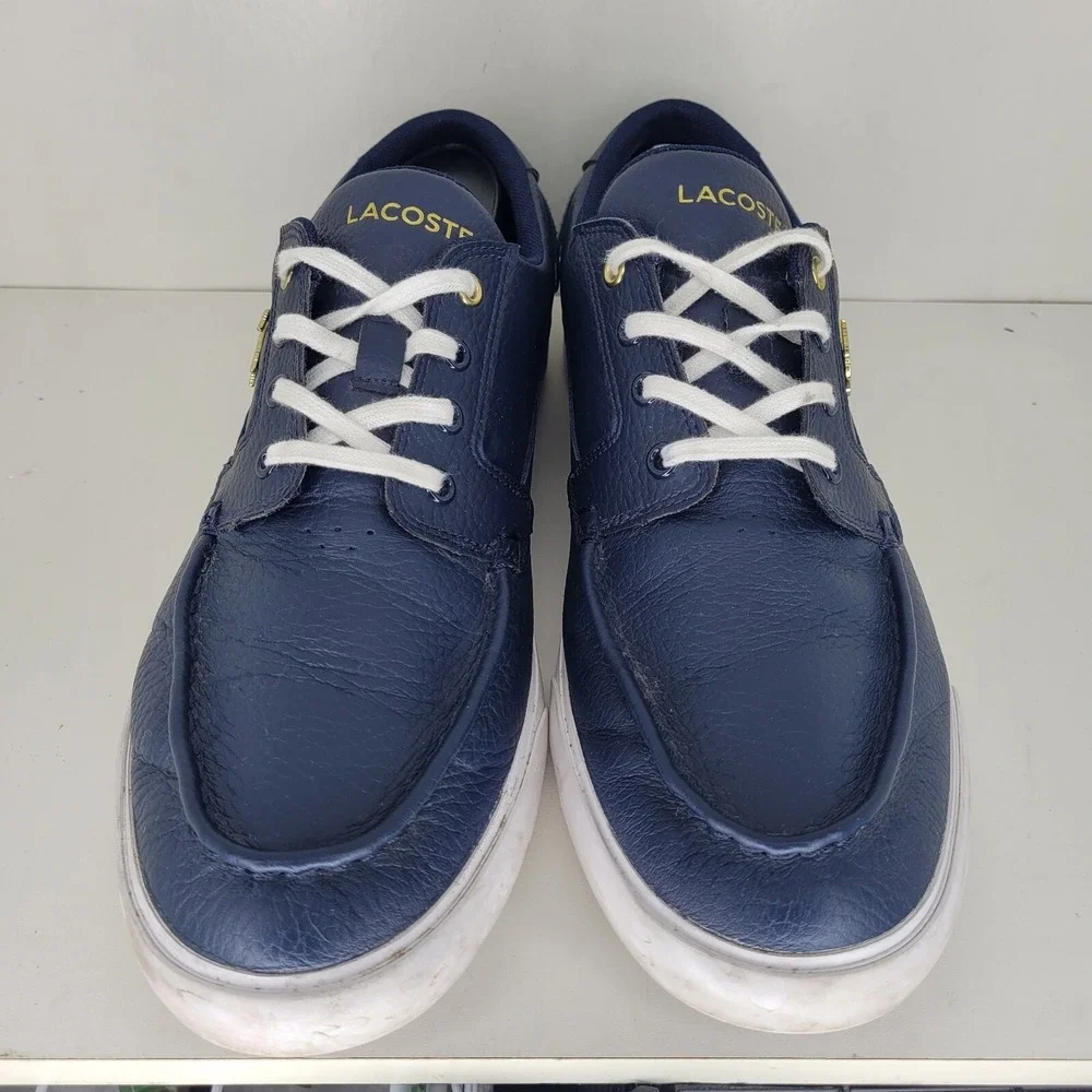 Lacoste Bayliss Deck Shoes Boat Sneakers Mens Sz 10 0722 Navy Blue Leather White