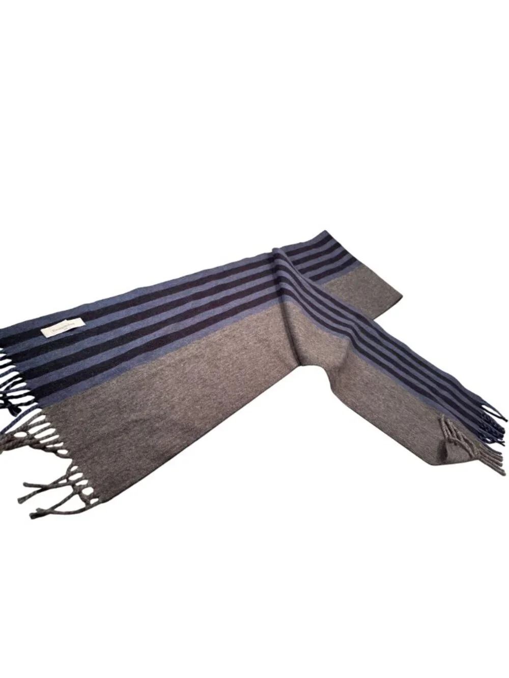 Ermenegildo Zegna Scarf Mens Italy Striped Cashmere Wool Muffler Winter Fringed