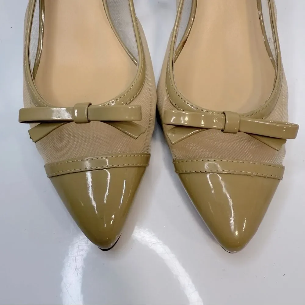 Kate Spade Midge Bow Beige Patent Leather Mesh Pumps Size 8