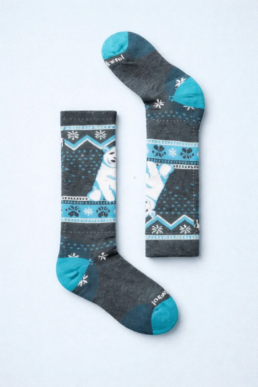 Smartwool Kids Large Wintersport Polar Bear Twilight Blue O.T.C Socks  M30-27