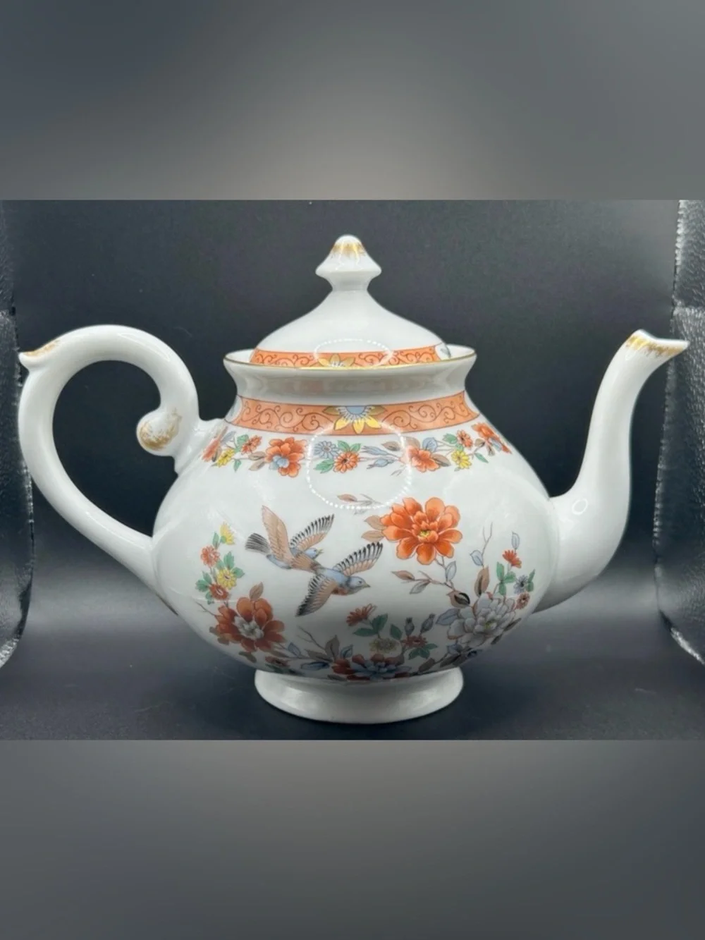 Mottahedeh Vista Alegre Magnolia & Birds Pattern Vintage Porcelain Teapot Boho
