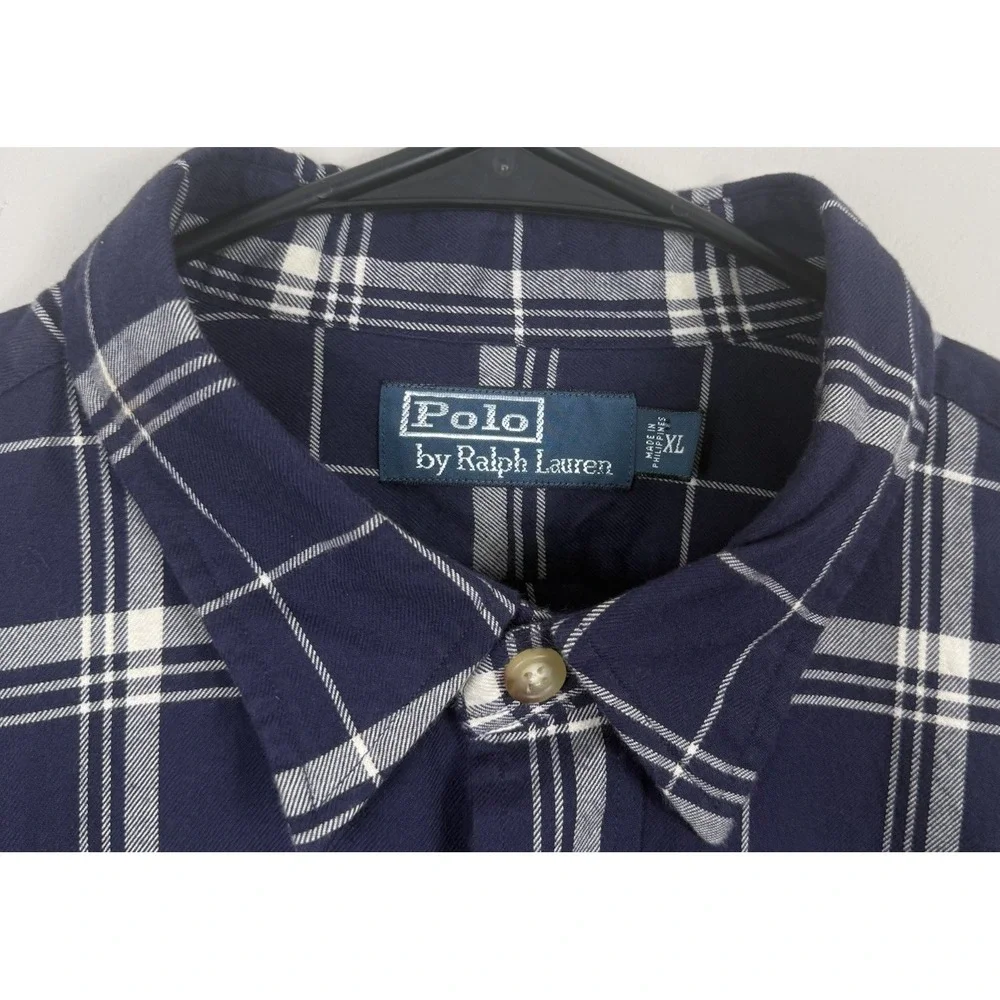 Polo Ralph Lauren Shirt Mens XL Blue Plaid‎ Workshirt Long Sleeve Pockets