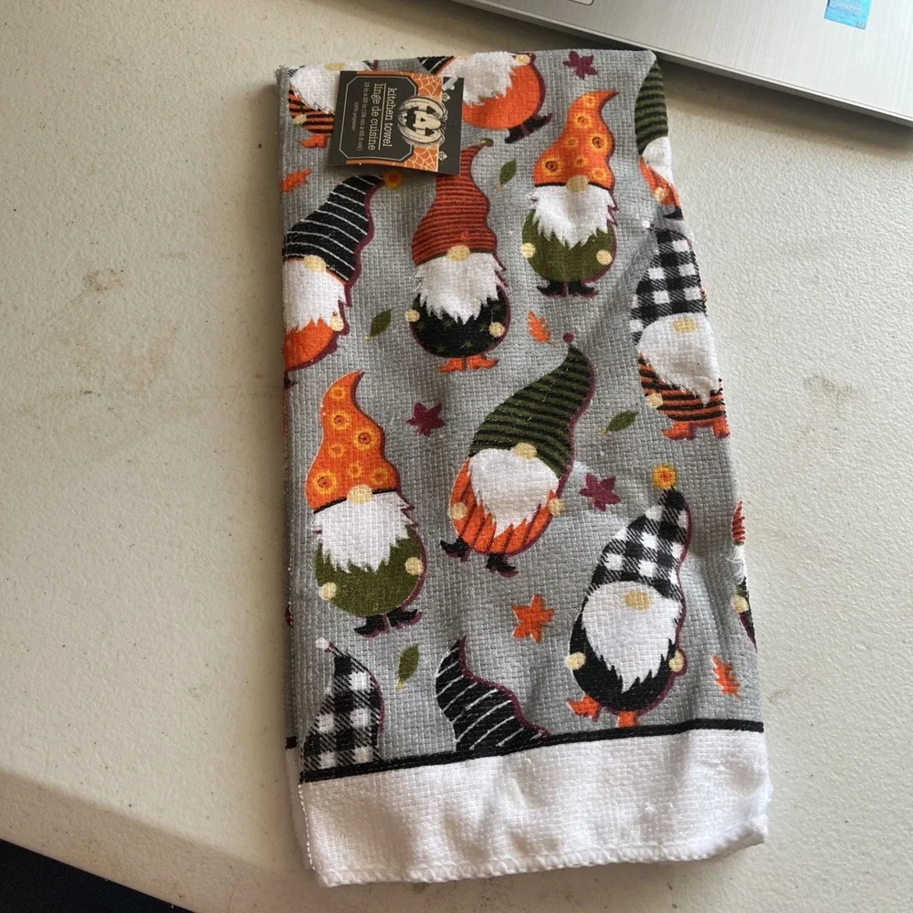 New Halloween Polyester Kitchen Towels ~ Qty 1 Gnomes