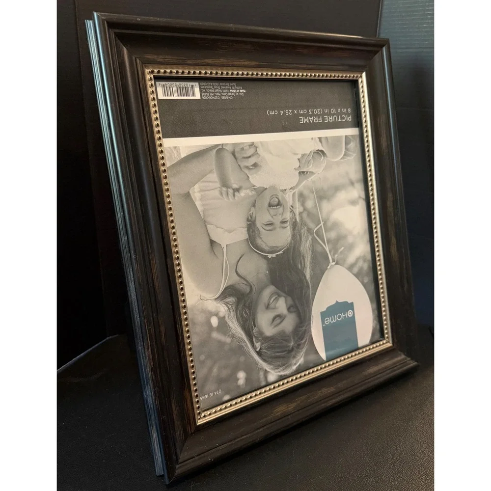 Threshold Home 8x10 Picture Frame Black‎ Beaded Silver Inner Border Traditional