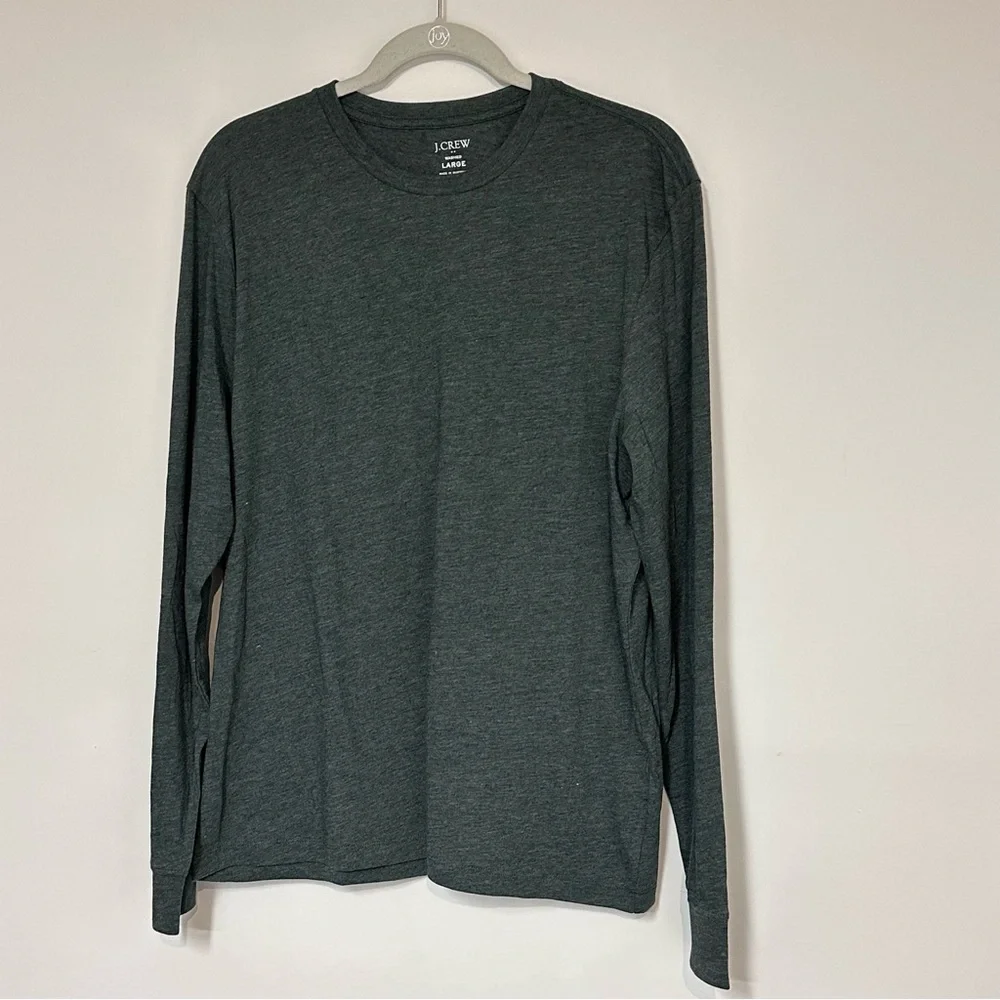 J.Crew Men’s Re-Imagined Washed Long Sleeve Crewneck Tee Heather Gray Green