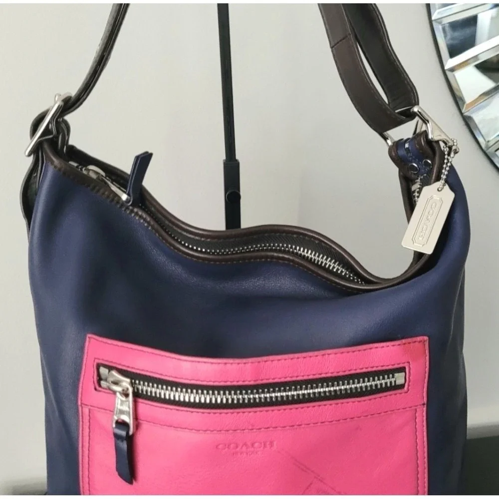 COACH / Colorblock Bucket Bag H-1220-19979 • Navy / Pink / Brown Leather
