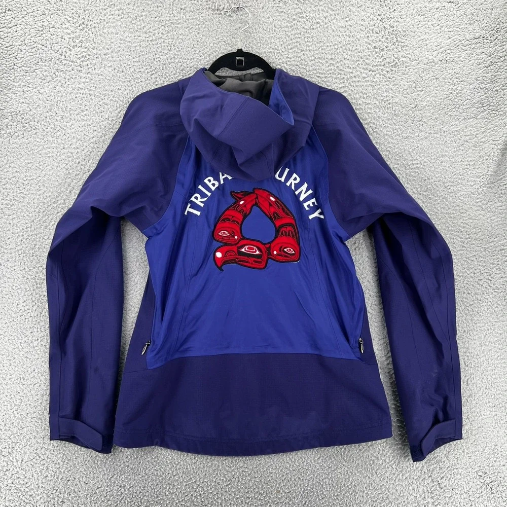 REI Windbreaker Rain Jacket Womens M Blue Hood Elements‎ Stretch Tribal Journey