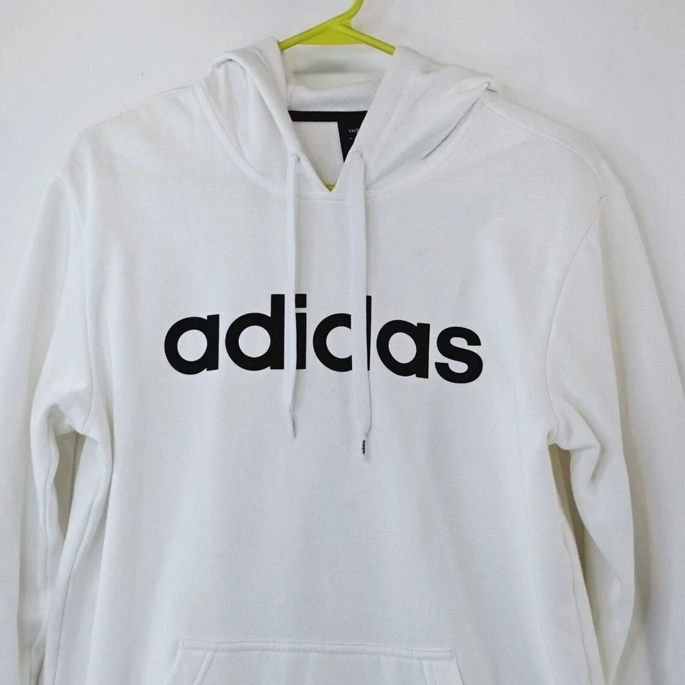 Adidas‎ Hoodie Mens S Pullover White Kangaroo Pocket Spellout Sporty Athleisure