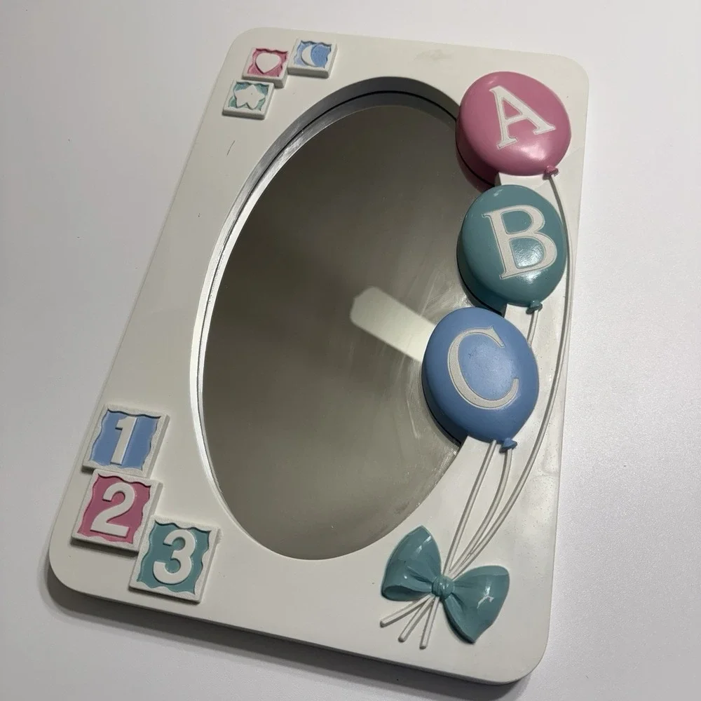 Homco Mirror Baby Nursery Decor ABC White‎ Blue Pink Bow Balloons Pastel Cottage