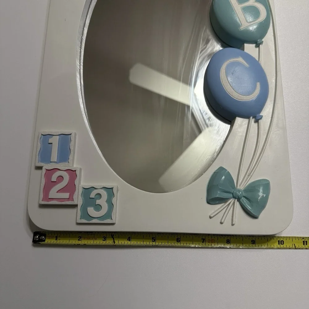 Homco Mirror Baby Nursery Decor ABC White‎ Blue Pink Bow Balloons Pastel Cottage