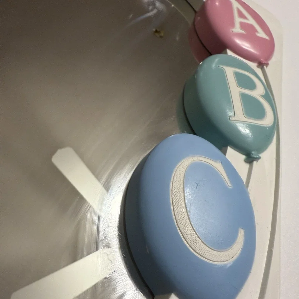 Homco Mirror Baby Nursery Decor ABC White‎ Blue Pink Bow Balloons Pastel Cottage
