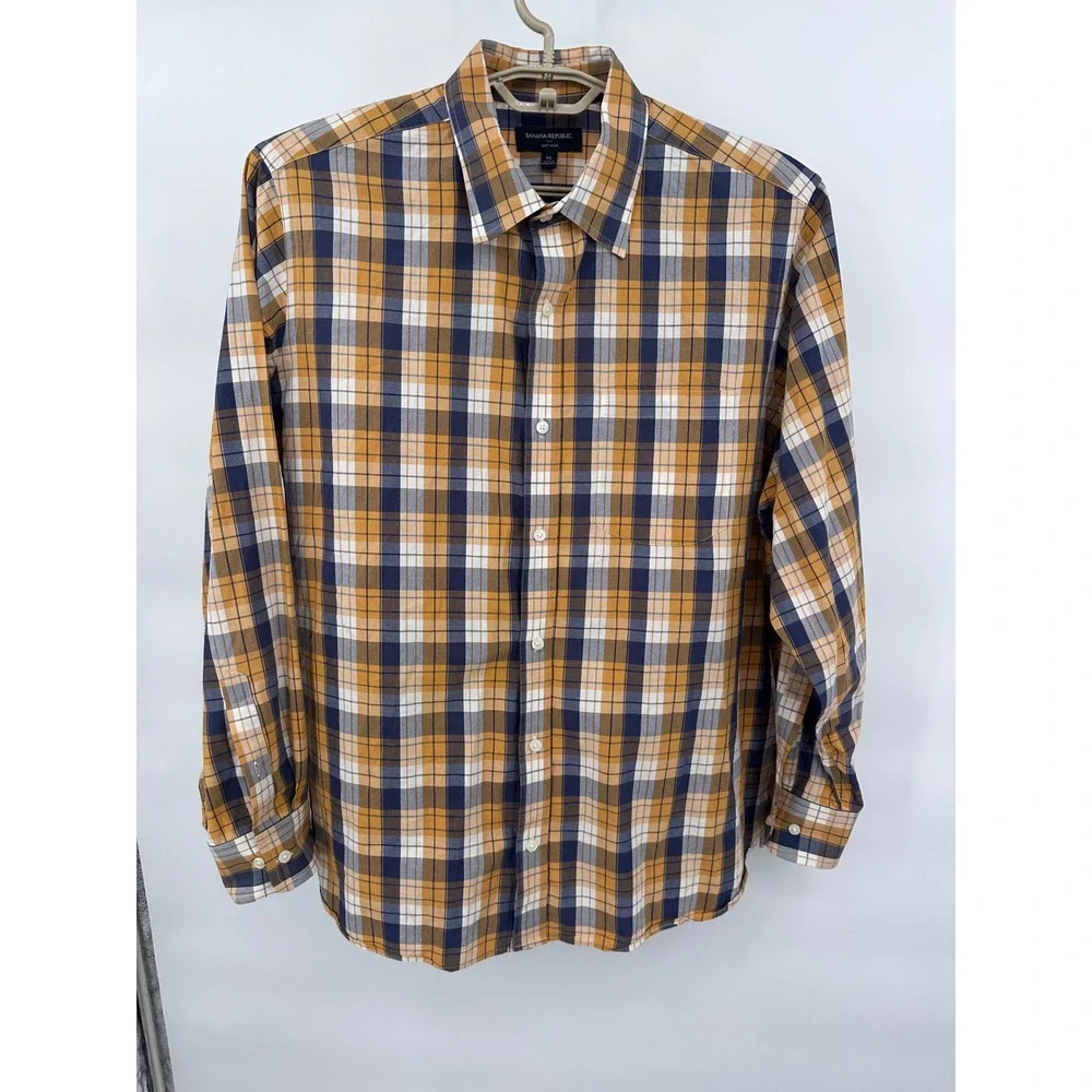 Banana Republic Soft Wash Button‎ Down Shirt Mens XL Plaid Long Sleeve Casual