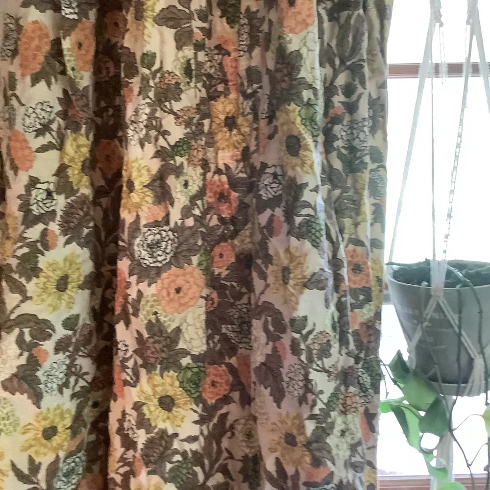 Vintage 60’s 70’s Cream Brown Orange Yellow Green Drapes Curtains 10 Pieces