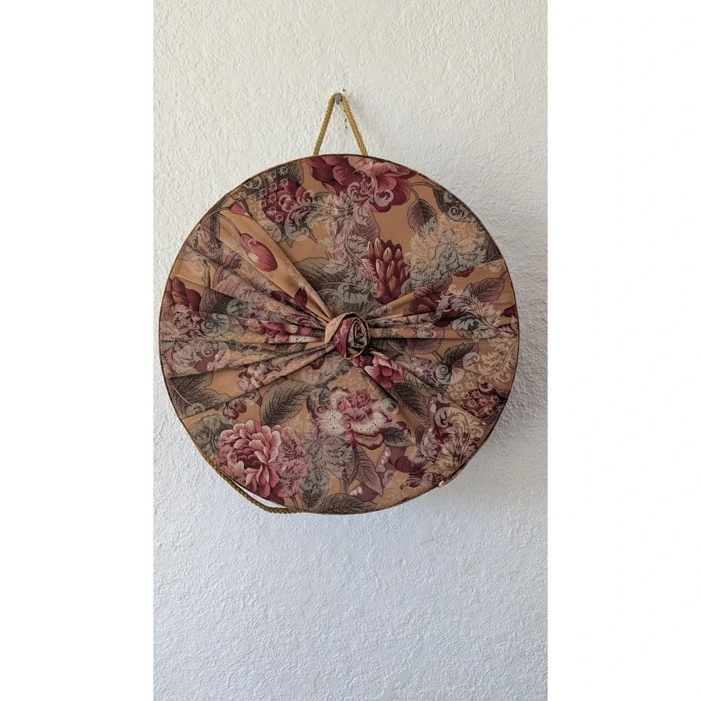 Raymond Waites Once Upon a Rose Floral Tapestry Round Storage Hat Box Gold Cord
