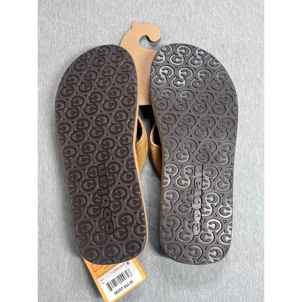 Cobian Lazo Campo Del Sol Mens Tan Premium Leather Flip Flop Sandals Size 9 NEW