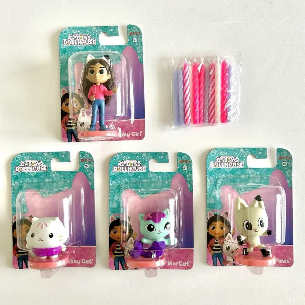 NEW Gabby’s Dollhouse Birthday Cake Topper Set 4 Figures Matching Candles SEALED
