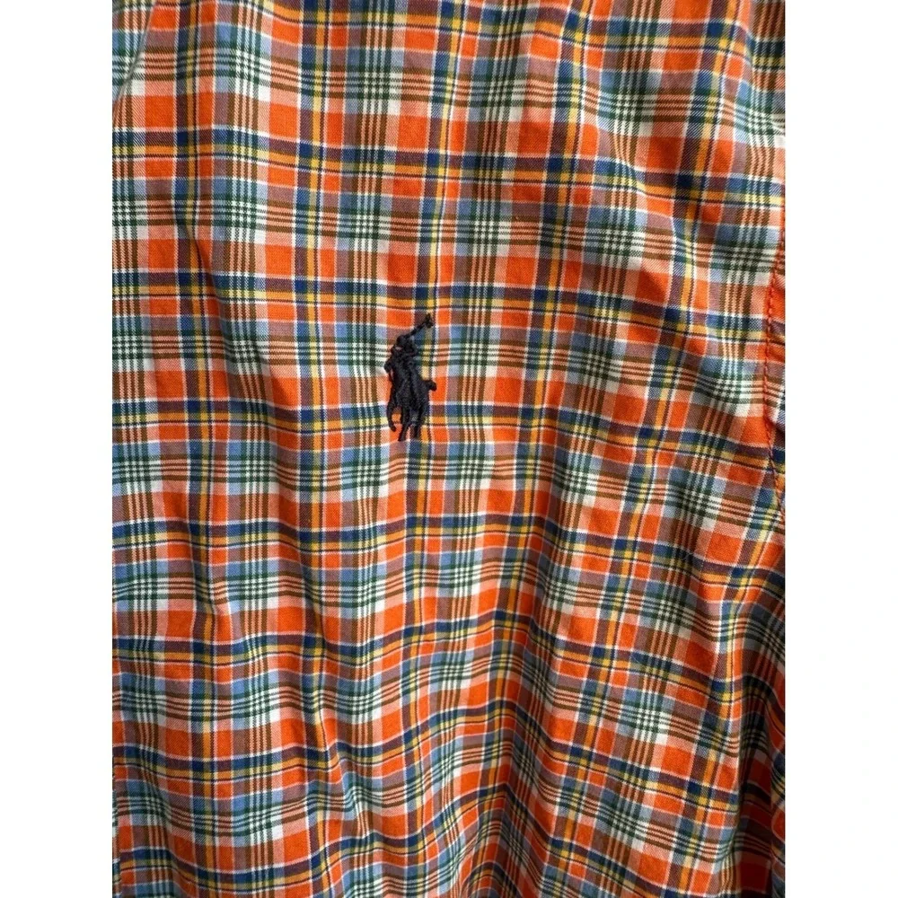 Ralph‎ Lauren Boys Orange Plaid Button Down Shirt Natural Stretch Size 8 S/P