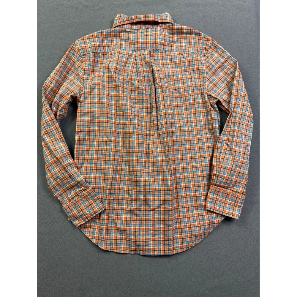 Ralph‎ Lauren Boys Orange Plaid Button Down Shirt Natural Stretch Size 8 S/P