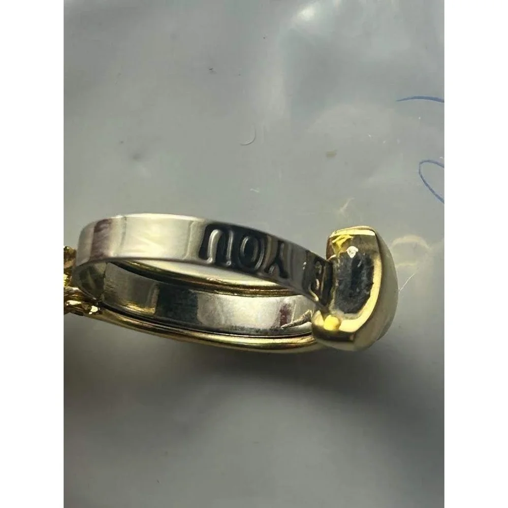 Gold Tone Heart Shape Ring Women Adjustable Band Fashion Jewelry Ring Size: 7.75